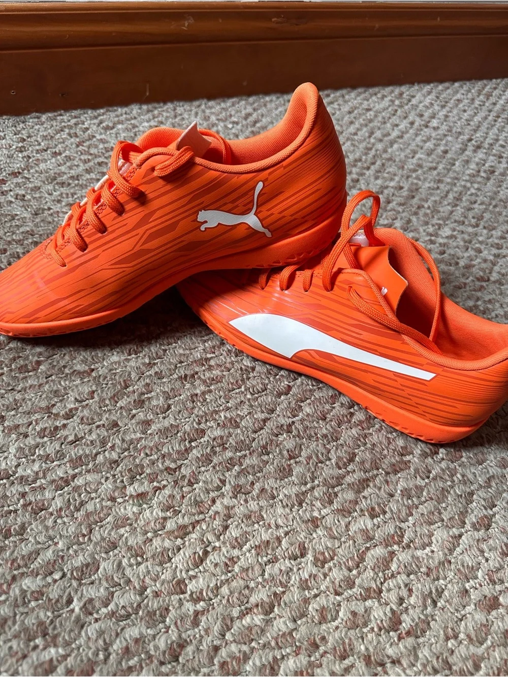 Puma Bright Orange Soccer Shoes with White Logos